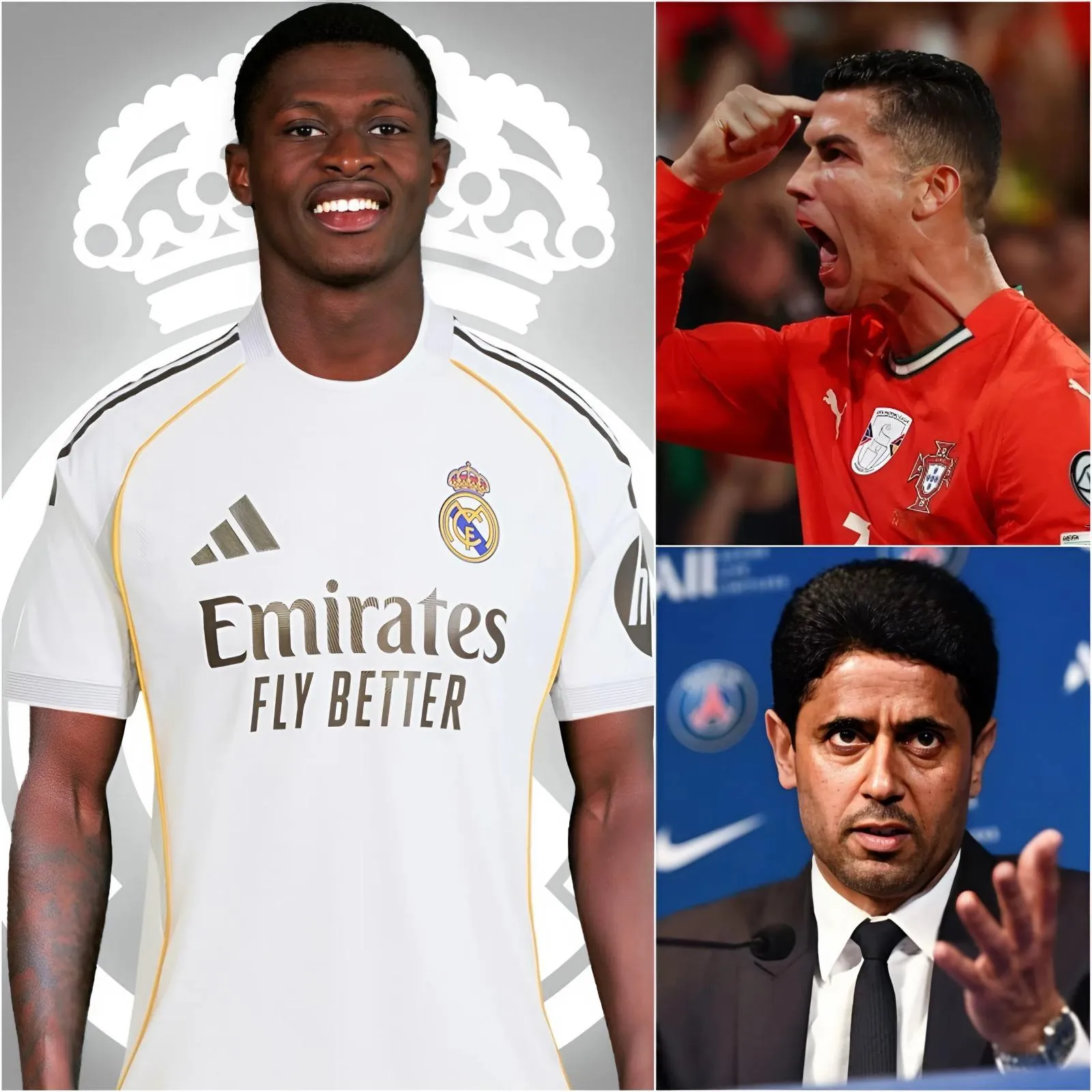 Cover Image for Ronaldo a conseillé à Nuno Mendes de rejoindre le Real Madrid pour développer sa carrière, plutôt que de continuer à jouer pour le PSG. Il a même affirmé que le PSG utilise de l’argent et des relations pour acheter des titres et des trophées de manière flagrante. Immédiatement, le président Nasser Al-Khelaifi a répondu, ce qui a mis Ronaldo dans l’embarras devant les médias.