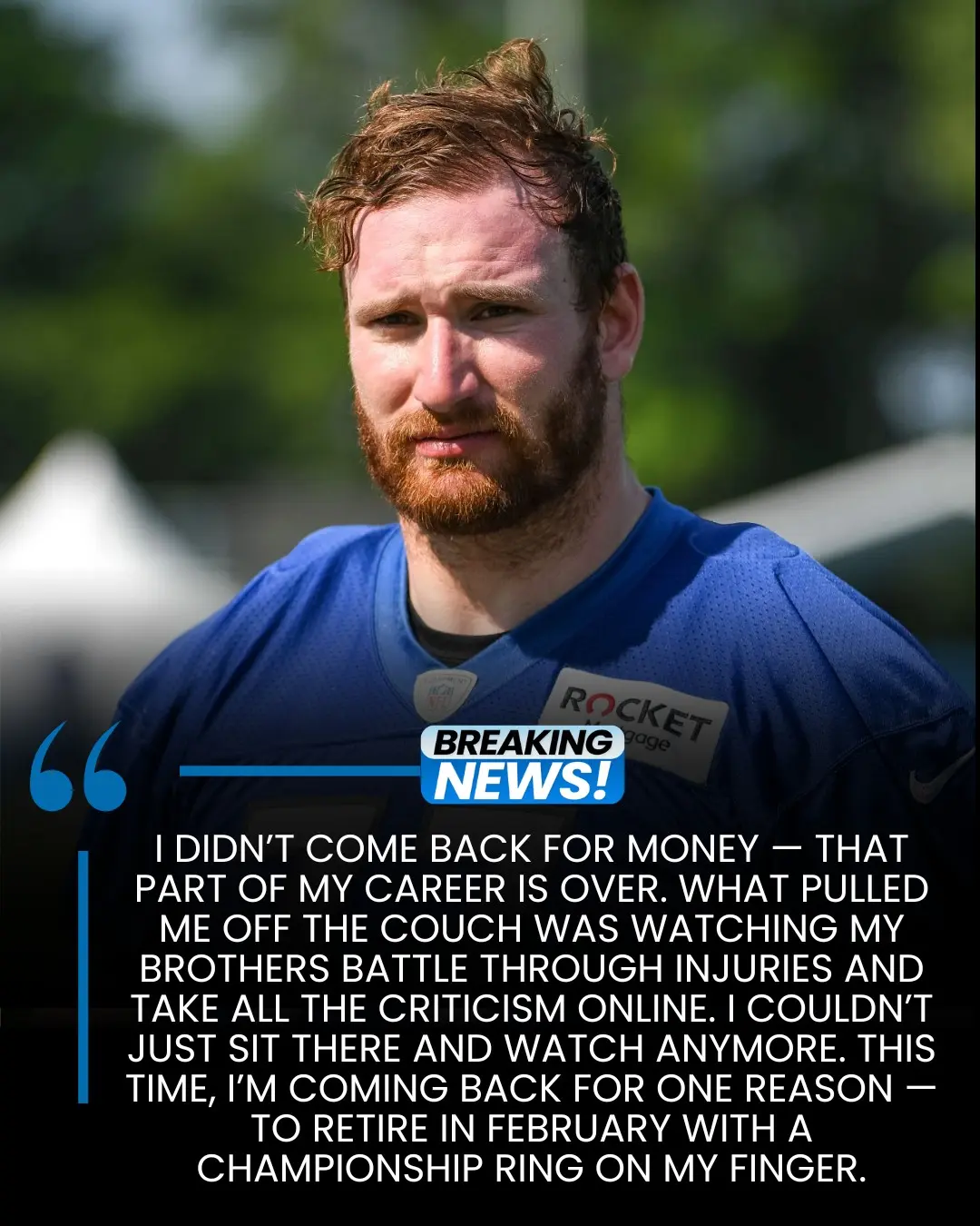 Cover Image for Frank Ragnow Takes Extremely Low Salary After Coming Out of Retirement Before Thanksgiving Showdown.